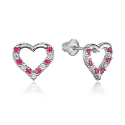 Micro Insert Heart Różowe kolczyki do dzieci w srebrze 925