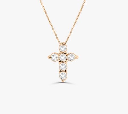 Druzy Stone Diamentowy Krzyż Naszyjnik Okrągły Brilliant Cut 925 Srebrny Krzyż Wisiorek