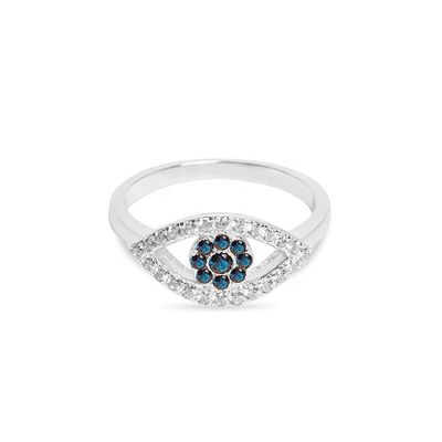 Niestandardowy rozmiar 925 Sterling Silver Cutout Pave Inlaid Eye Ring z 18K Gold Plating