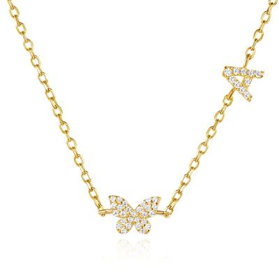 Naszyjnik Mini 18K złoto biały Mikron Pave CZ Butterfly 925 Sterling Silver Pendant
