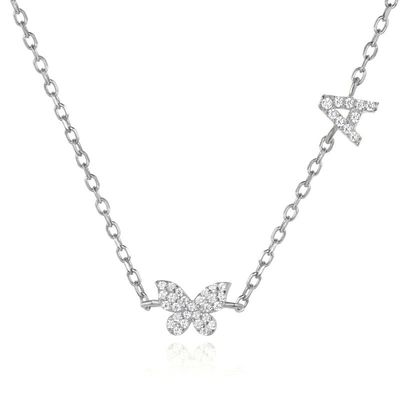 Naszyjnik Mini 18K złoto biały Mikron Pave CZ Butterfly 925 Sterling Silver Pendant