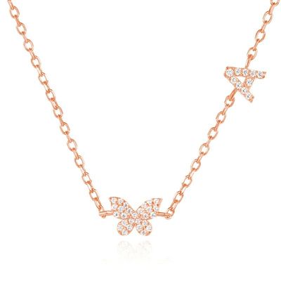 Naszyjnik Mini 18K złoto biały Mikron Pave CZ Butterfly 925 Sterling Silver Pendant