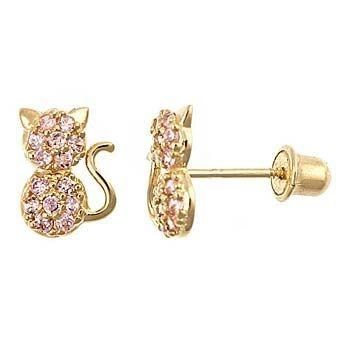 JEWELERY JEWELERY YCE6799 Pink CZ Cat Stud Earrings for Little Girls