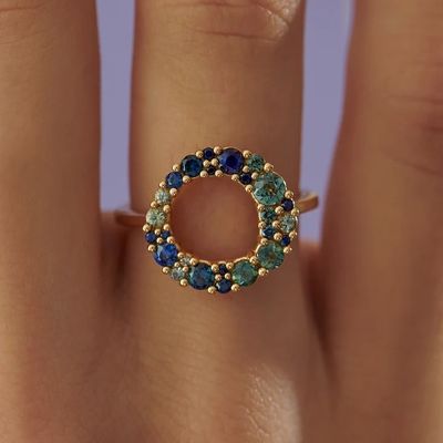 18K złota bąbelka wielobarwna szafir sześcienny cyrkon 925 sterling srebrny kobiecy pierścień