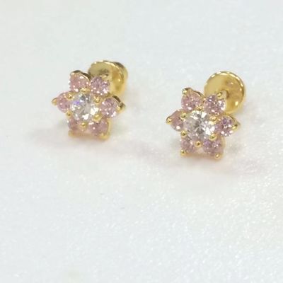 Kwiat Ametyst CZ Kamień urodzinowy Dziewczynki 925 Sterling Srebrny Skrętowy Z powrotem Kolczyki Stud