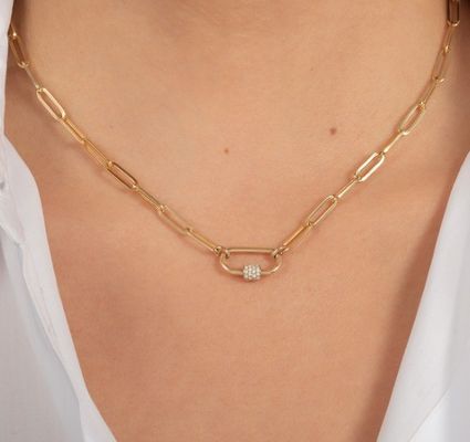 18K Złote Wielkie Klip Papierowy 925 Sterling Silver Oval Chain Naszyjnik z OEM