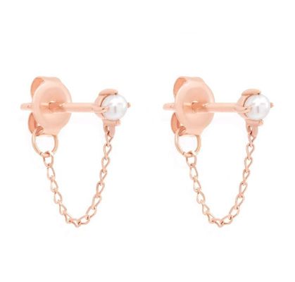 925 Sterling Silver Chain Drop Pearl Earrings Białe słodkowodne perłowe kolczyki