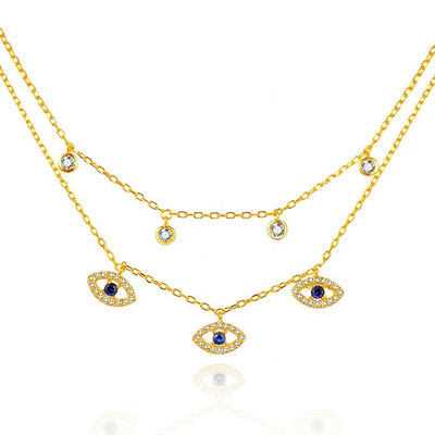 Dwuwarstwowy Evil Eye Bezel Set Diamentowy Naszyjnik Kobiety