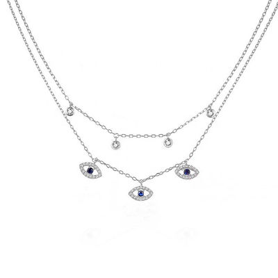 Dwuwarstwowy Evil Eye Bezel Set Diamentowy Naszyjnik Kobiety