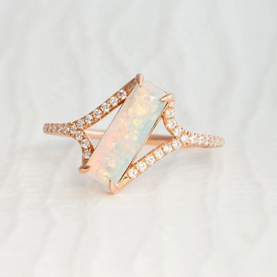 Baguette Cut Opal Snow Track Ring Rozmiar 4-rozmiar 10 925 Sterling Silver Ring