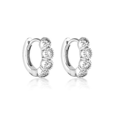 925 Sterling Silver Bezel Setting Cubic Zirconia Huggies Kobiety Kolczyki