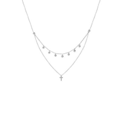 Dwuwarstwowy zestaw bezel Diamentowy Krzyż zawiesina Rhodium Złoty Łańcuch Naszyjnik