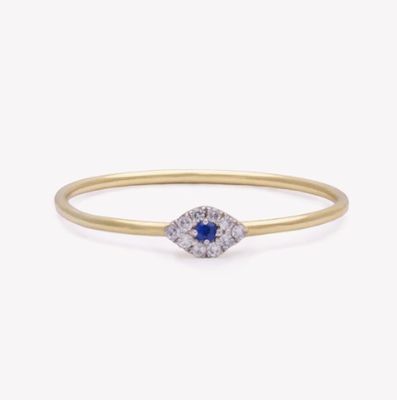 Klasyczny Mini Pave Ring z Diamentowym Okiem i Niebieskim Sapphire w 925 Sterling Silver
