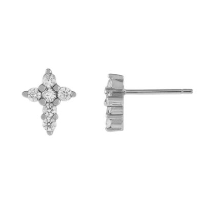 18K złoto pokryte Micron Pave Cross Stud kolczyk w 925 srebra dla dziewcząt