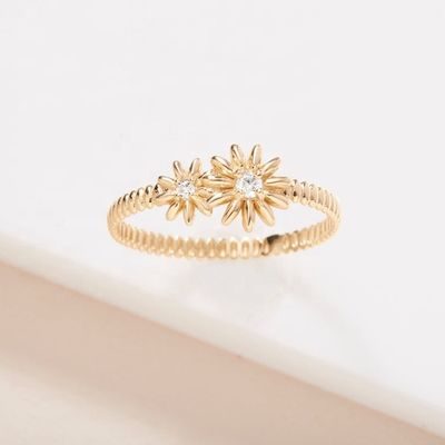 Mody Złote 925 Sterling Silver Daisy CZ Pierścień Damska elegancja Akcesorium