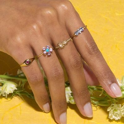 Mody Złote 925 Sterling Silver Daisy CZ Pierścień Damska elegancja Akcesorium