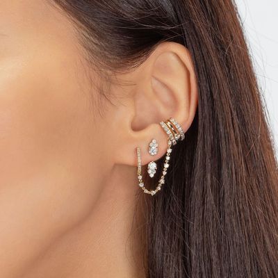 Biały sześcienny cyrkon z diamentową kurtką kolczyki 925 18K Złote