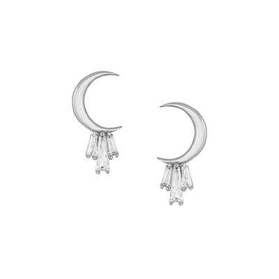 18K złoto pokryte 925 srebrnym baguette Moon Stud kolczyki dla kobiet AAA CZ Stone