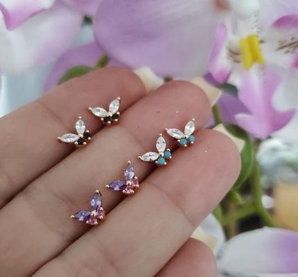 18K złoto markizowy cięcie tyrkusowy CZ 925 srebrny motyl stud kolczyki dla kobiet