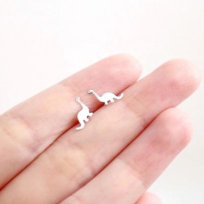 Dziecięce złote kolczyki z dinozaurów 925 srebrnych mini