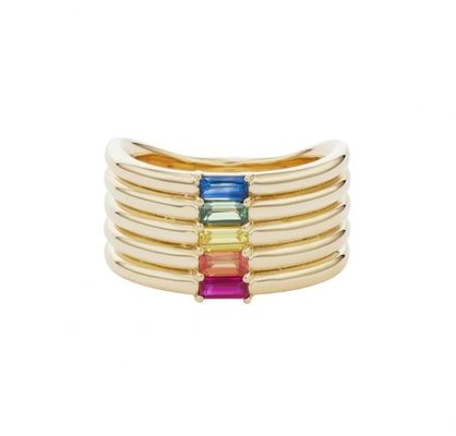 18K złoto pokryte tęczy baguette Cut CZ Multi Fashion 925 Sterling srebrne kobiety pierścienie