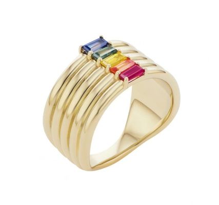 18K złoto pokryte tęczy baguette Cut CZ Multi Fashion 925 Sterling srebrne kobiety pierścienie