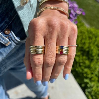 18K złoto pokryte tęczy baguette Cut CZ Multi Fashion 925 Sterling srebrne kobiety pierścienie