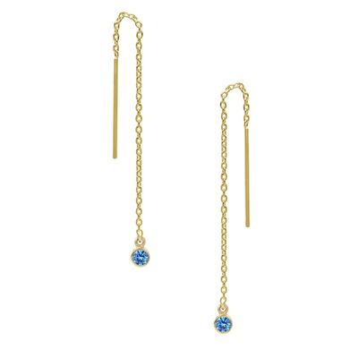 925 srebra szterlingowego prosty 18K złoto pokryty kobiecy Bezel Drop Chain Threader kolczyk