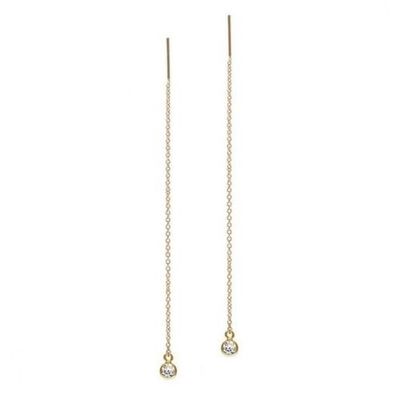 925 srebra szterlingowego prosty 18K złoto pokryty kobiecy Bezel Drop Chain Threader kolczyk