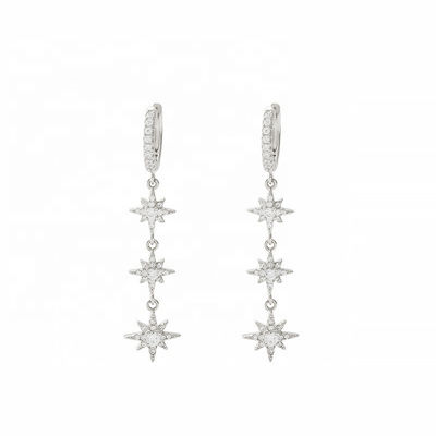 Złote 925 srebrne brazylijskie kolczyki Starburst Long Dangle Hoop