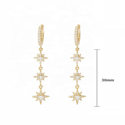Złote 925 srebrne brazylijskie kolczyki Starburst Long Dangle Hoop