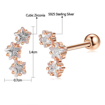 18K Złote 925 Sterling Silver Star Cubic Zirconia Stud kolczyki dla kobiet Akcesoria