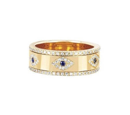Niebieski Sapphire Biały CZ Eye Kobiety Eternity Band Brass Eternity Ring Dla Kobiet