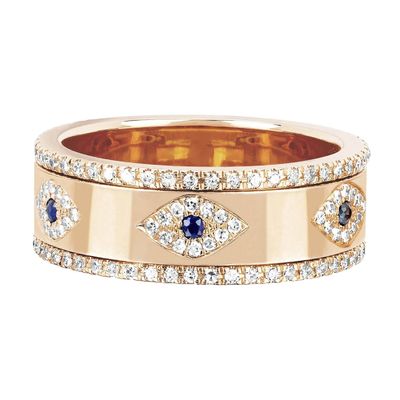 Niebieski Sapphire Biały CZ Eye Kobiety Eternity Band Brass Eternity Ring Dla Kobiet