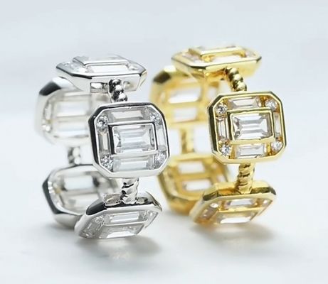 Szmaragd Biały CZ Kobiety Eternity Band Baguette 18K złoto 925 Sterling srebrne pierścienie