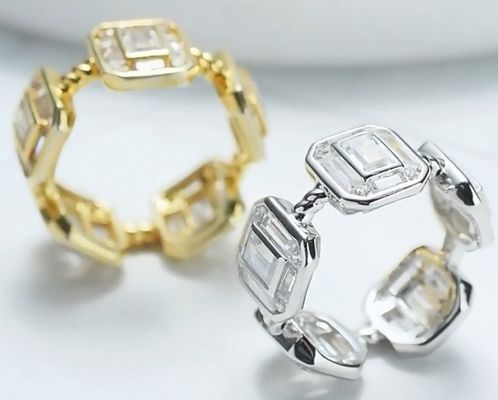 Szmaragd Biały CZ Kobiety Eternity Band Baguette 18K złoto 925 Sterling srebrne pierścienie
