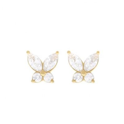 Klasyczny styl 925 Sterling Silver Gold Plated Cubic Zirconia Butterfly Stud Earrings