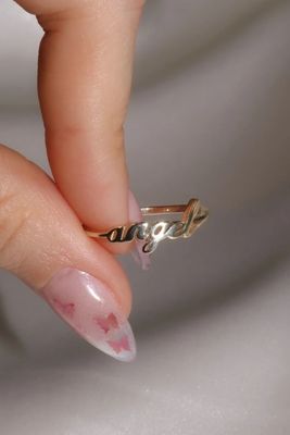 Złoty pierścionek z imieniem anioła dla kobiet ręcznie wykonany Glitter 925 Sterling Silver Modern N/A