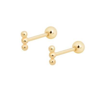 Mini Barbell z perlami Srebrny kolczyk ze śrubą z tyłu 925 srebra szterlingowego