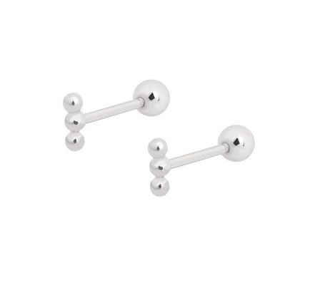 Mini Barbell z perlami Srebrny kolczyk ze śrubą z tyłu 925 srebra szterlingowego