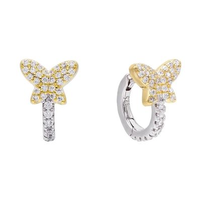 Mini Summer Butterfly White CZ Huggies 925 Sterling Silver Kolczyki