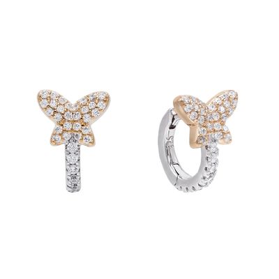 Mini Summer Butterfly White CZ Huggies 925 Sterling Silver Kolczyki