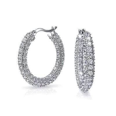925 Sterling Silver Bridal Pave White CZ Hoop Earrings dla modnych nowożeńców