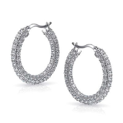 925 Sterling Silver Bridal Pave White CZ Hoop Earrings dla modnych nowożeńców