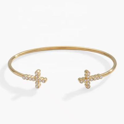 Kryształowy Zirkon 925 Sterling Silver Bracelet Cross Cuff 18K Gold Bracelet