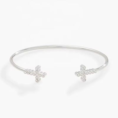 Kryształowy Zirkon 925 Sterling Silver Bracelet Cross Cuff 18K Gold Bracelet