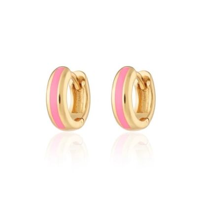 925 Customized Logo 18K Gold Plated Pink Enamel Huggie Kolczyki dla kobiet