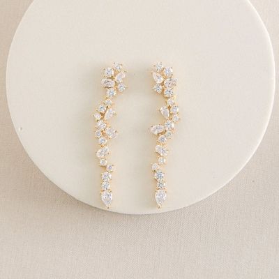 Cluster Drop Bridal Statement Kolczyki Biały Kubik Zirkon Płytki Blaszowe Kolczyki na zamówienie