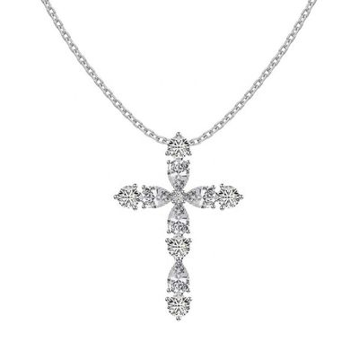 Zastosować 925 Sterling Silver Cross Naszyjnik 18k Srebrny Krzyż I Łańcuch