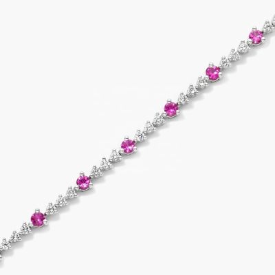 3MM Biały Zirkon Rubinowy bransoletka tenisowa okrągły strzał Sterling srebrny bransoletka tenisowa